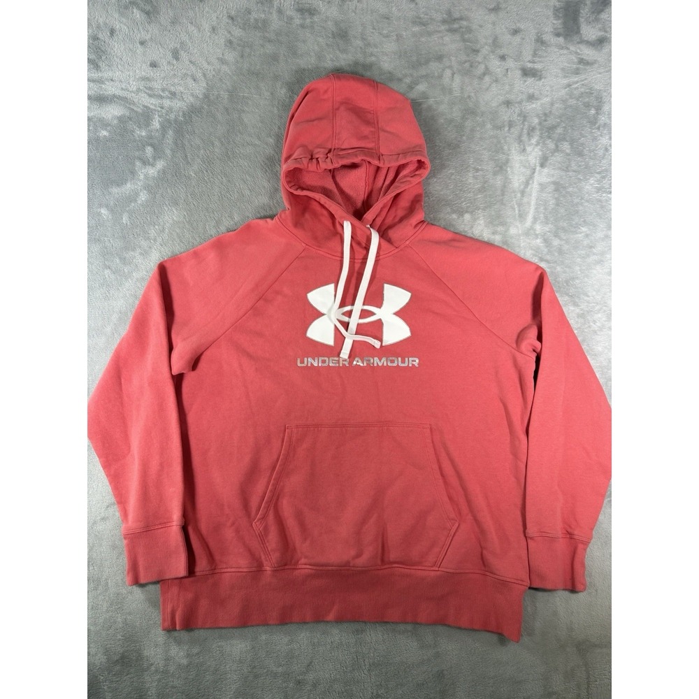 Under Armour Hoodie Womens XL Pink Rival‎ Fleece Big Logo Pullover